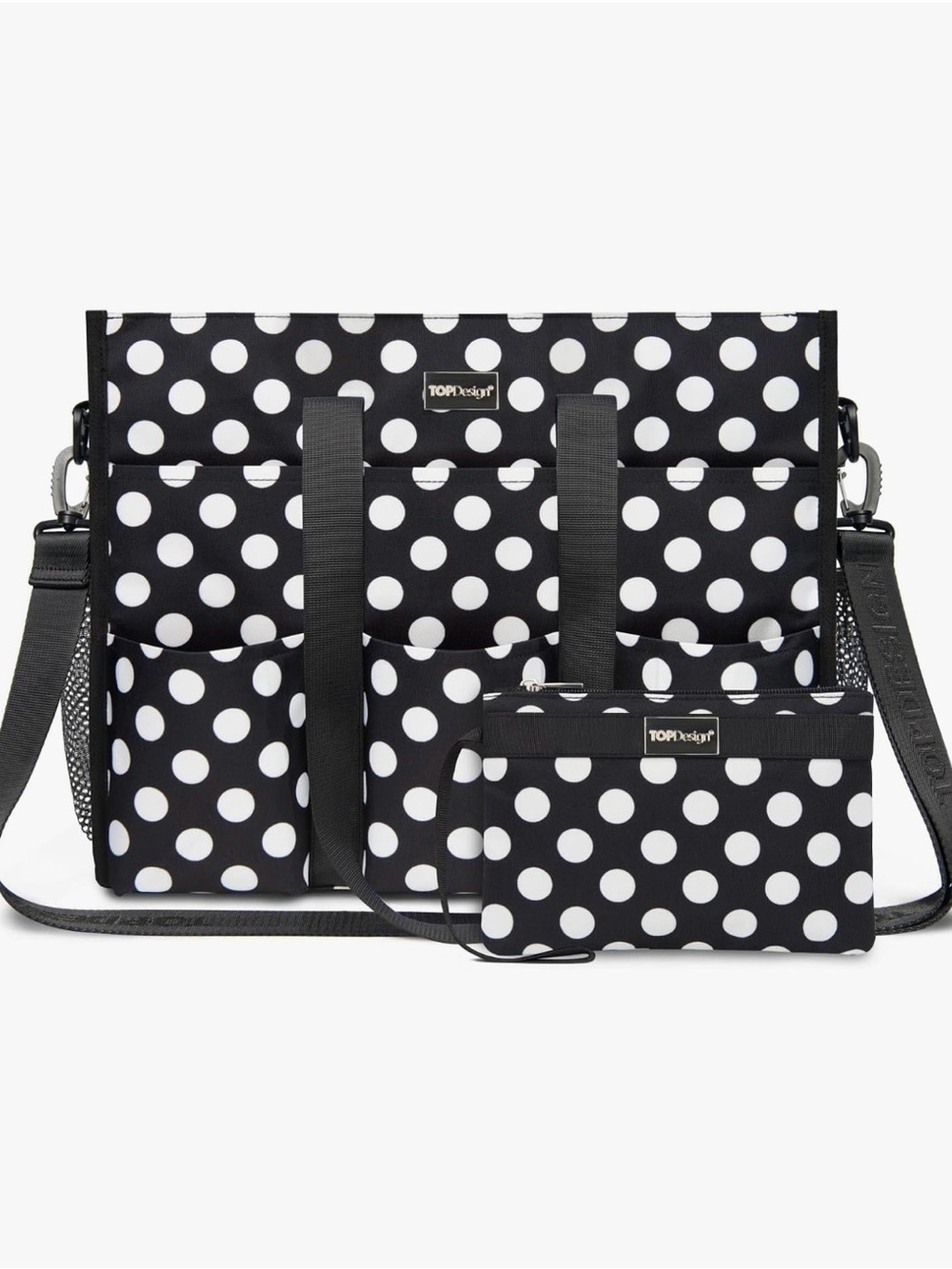Black & White Polka Dot Tote with Matching Wristlet